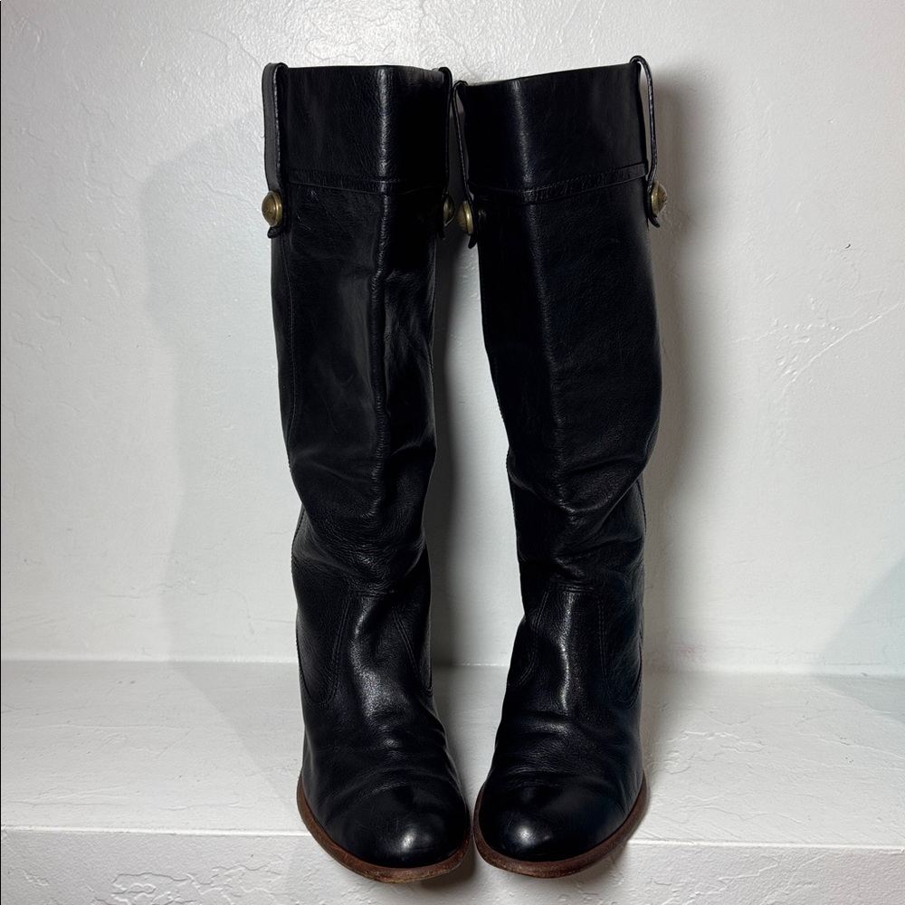 Coach Fayth black leather knee-high heeled boots 9 - Picture 2 of 14